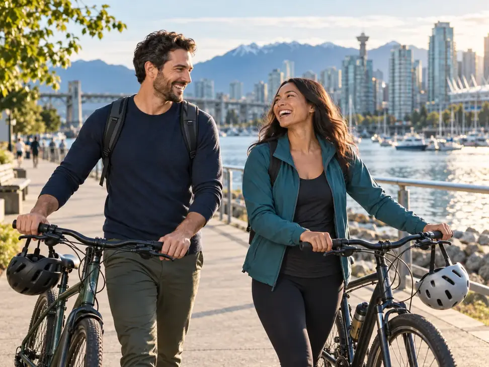 A couple enjoying an active afternoon by the waterfront