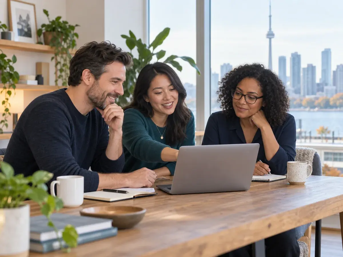 An editorial team reviewing an article together