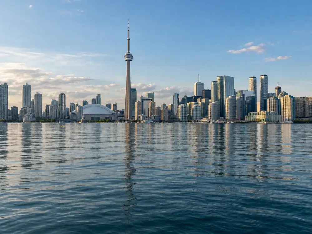 Toronto skyline and CN Tower viewed across the waterfront